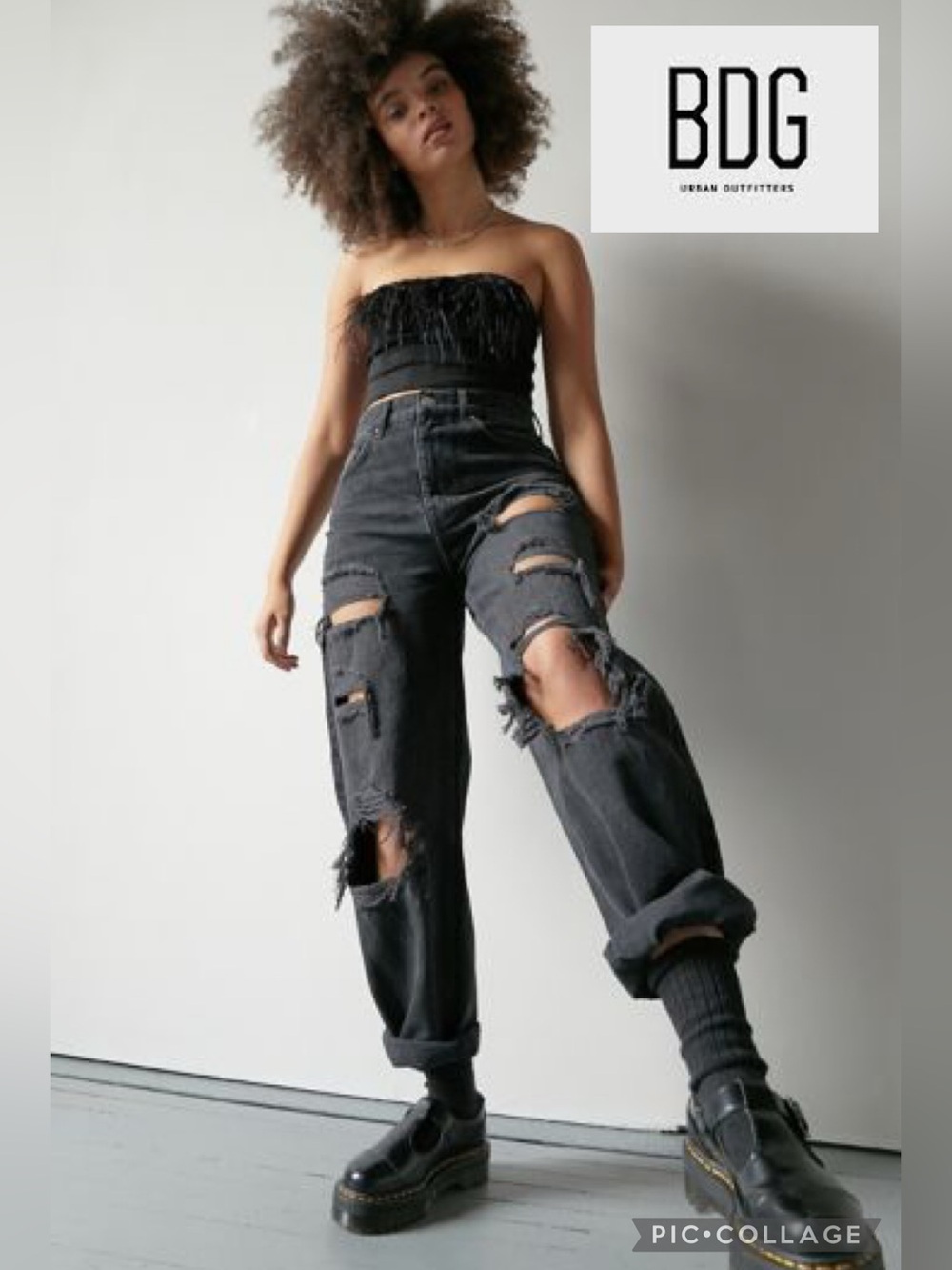 BDG High Rise Baggy Distressed Jeans {Black Wash} 27